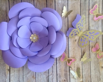 3D Paper Flower and Butterfly Wall Decor, Nursery Decor, Bedroom Wall Decor, Birthday Backdrops, Paper Wall Flowers, Butterfly Wall Decor