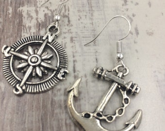 Anchor Earrings, Anchor Charm Earrings, Bridesmaids gifts, Nautical Jewelry, Anchor Jewelry, Nautical Wedding, Nautic Gift, Compass Jewelry