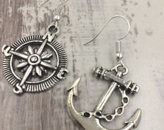 Anchor Earrings, Anchor Charm Earrings, Bridesmaids gifts, Nautical Jewelry, Anchor Jewelry, Nautical Wedding, Nautic Gift, Compass Jewelry