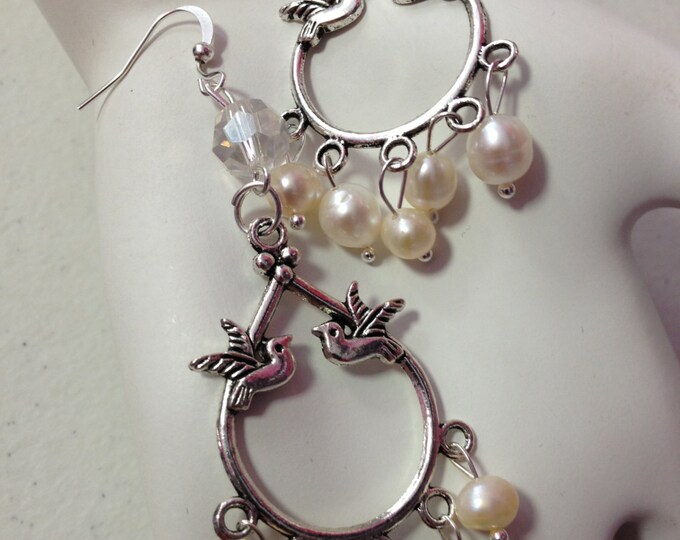 C.Freshwater Pearl & Faceted Crystal Love Birds Earrings