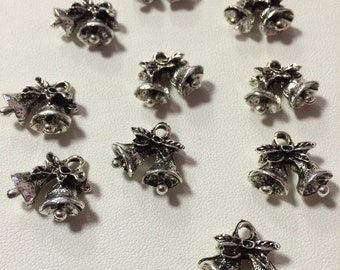 Wedding Bells Christmas Bell Charms - 10 pieces, Destash, Loose, diy, supplies, charms, findings, 3D Charms