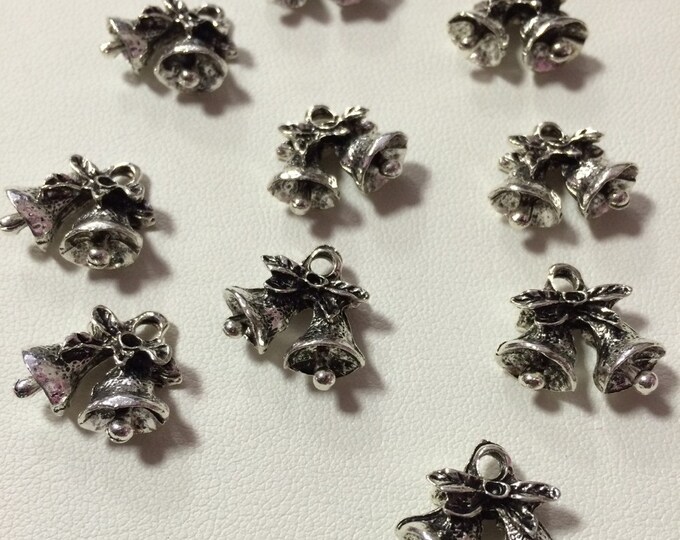 Wedding Bells Christmas Bell Charms - 10 pieces, Destash, Loose, diy, supplies, charms, findings, 3D Charms