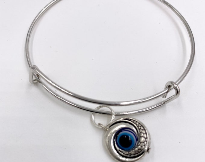 Evil Eye Jewelry, Evil Eye Protection Charm Bangle; Evil eye bangle, Evil eye bracelet, talisman bangle, Silver Bracelets, Charm Bracelets