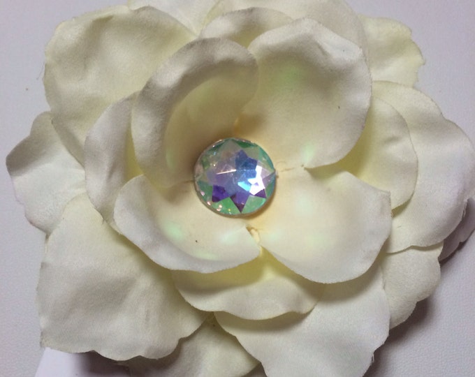 Light Pastel Yellow Embellished Rose Bridal Flower Clip - Ivory Rose Hair Clip, Ivory Hair clip