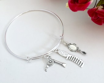 Hairdresser Blowdryer Charm Bangle; hairdresser jewelry, hairdresser gift, hairdresser bracelet