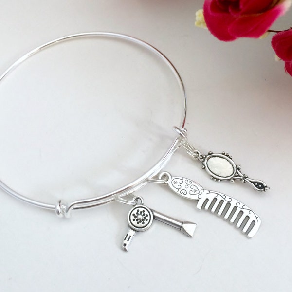 Hairdresser Blowdryer Charm Bangle; hairdresser jewelry, hairdresser gift, hairdresser bracelet