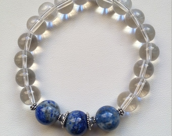 Lapis bracelet, Sterling Silver Lapis Lazuli Beaded Bracelet, Crystal Gemstone Beaded Bracelet, Sterling jewelry, chakra bracelet, bohemian