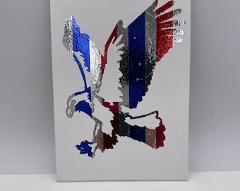 Patriotic Eagle Foil Print on White Canvas Panel, Eagle Wall decor, Eagle Wall Print, Rustic Eagle Print, Eagle wall hanging