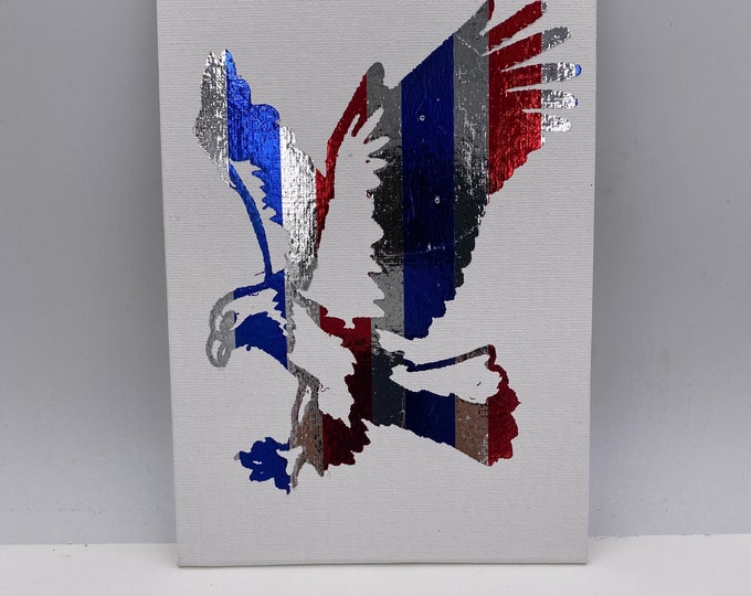 Patriotic Eagle Foil Print on White Canvas Panel, Eagle Wall decor, Eagle Wall Print, Rustic Eagle Print, Eagle wall hanging