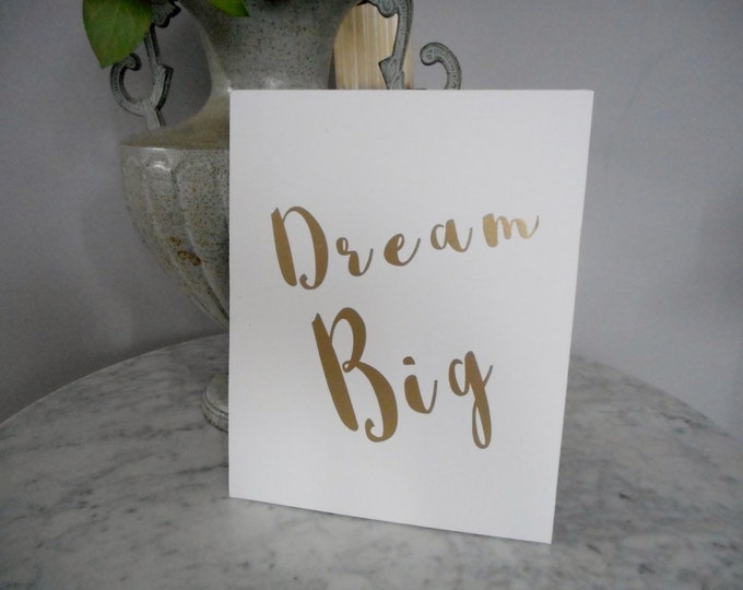 Dream Big Gold Lettering Print on White Canvas Panel, Dream Big Nursery Decor, Dream Big Wall Art, Childrens Room Decor, Dream Big Print