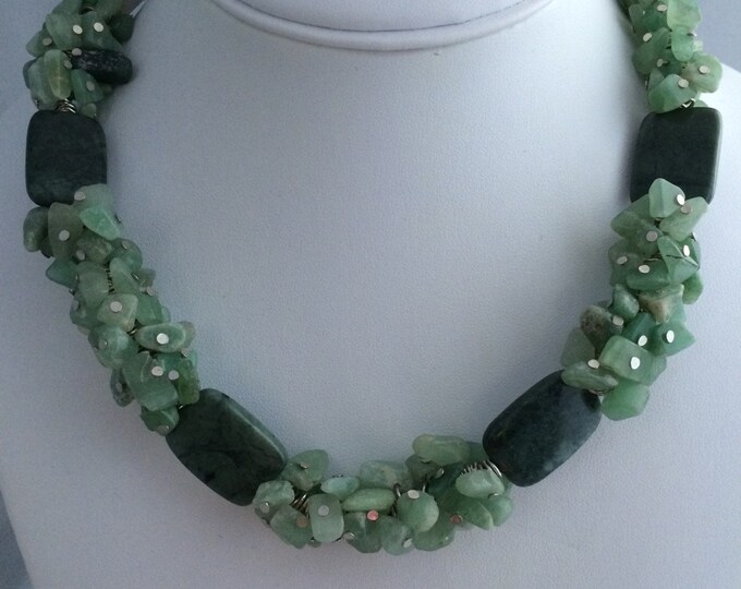 Mixed Gemstone Chip Necklace, Jasper Necklace, Adventurine necklace, chunky jewelry, Reiki stones,
