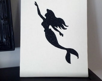 Arte de pared de sirena, signo de sirena, arte de sirena, decoración náutica, regalo de inauguración de la casa, arte de lienzo, arte de mantel, decoración de pared de vivero, impresión de sirena