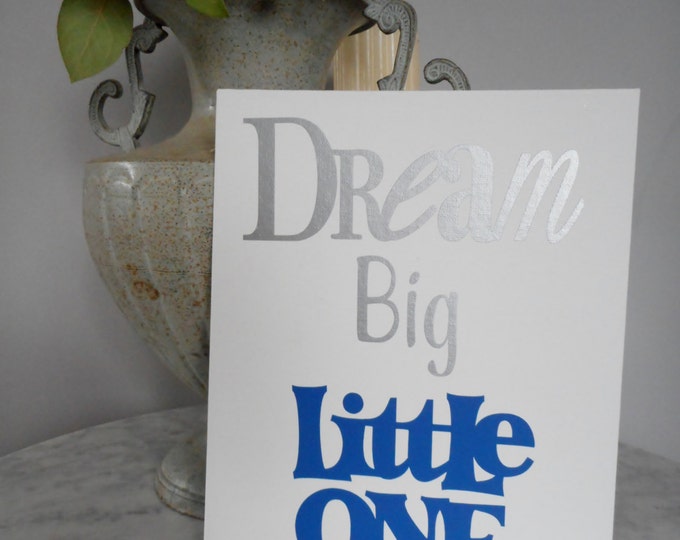 Dream Big Little One Lettering Print on White Canvas Panel, Dream Big Nursery Decor, Dream Big Wall Art, Boy Nursery Decor, Babyshower gift