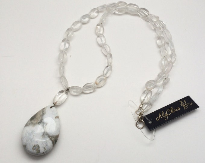 Ocean Jasper & Crystal Necklace, Jasper necklace, Gemstone necklace, Ocean Jasper pendant, Summer Jewelry, Teardrop Pendant Necklace