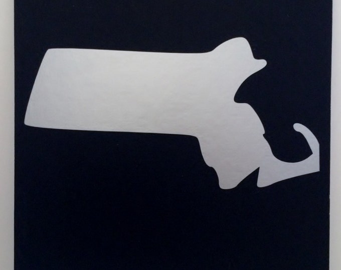 Massachusetts  State Print on Canvas Panel Wall Art, Map Decor,  Silver & Black decor,Massachusetts State, Massachusetts Wall Art,