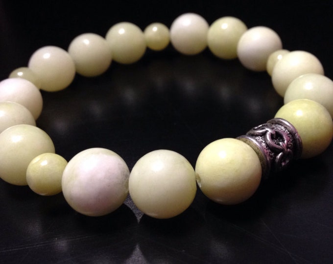 Mens Lemon Jade Gemstone Stretch Bracelet, Mala bracelet, Jade jewelry,