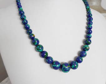 Acryl Perlen Halskette, Sommer-Schmuck, Choker Halskette, blaue Halsketten, runden Perlen Halskette, blau Choker, blau u. Grün Perlen Halskette