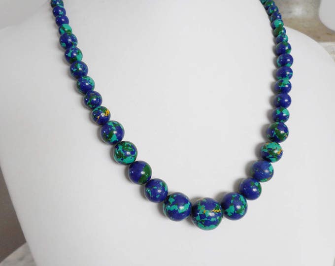 Acrylic Beaded Necklace, Summer Jewelry, Choker Necklace, Blue Necklaces, Round Beaded Necklace, Blue Choker, Blue & Green Beaded Necklace