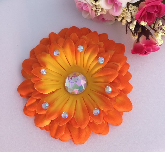 Orange Daisy Flower Clip Free Shipping Daisy Hair Clip Girls Hair Clips Fascinator Floral Hair Clips Gerber Daisy Hair Clip Etsy