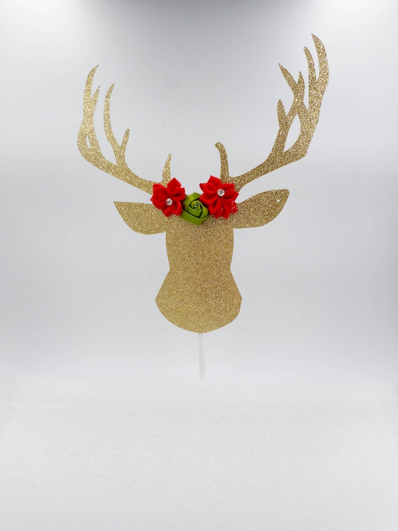 Gold Deer Cake Topper Christmas Decorations Christmas Cake Topper Christmas Decor Deer Cake Topper Glitter Cake Topper Boho Christmas