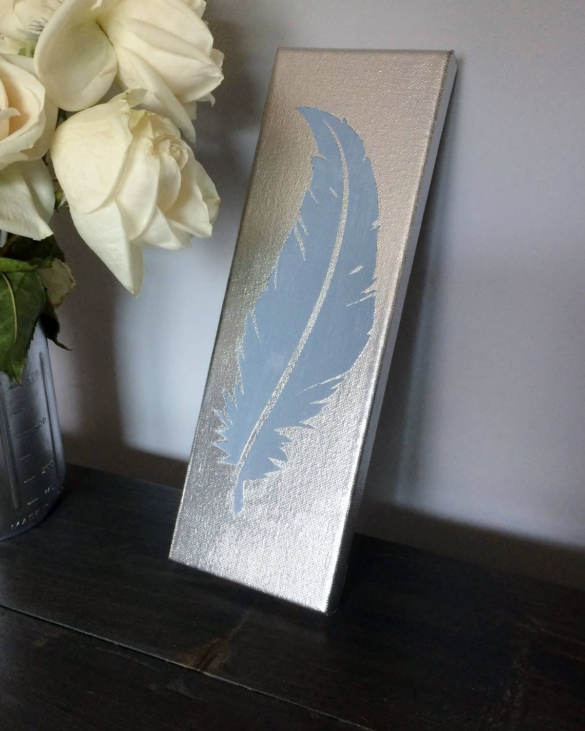 Feather Wall Art Feather Canvas Art Feather Canvas Silver & Etsy