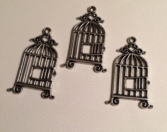 Birdcage Pendant Charms - 3 pieces, Destash, Loose, diy, supplies, charms, findings