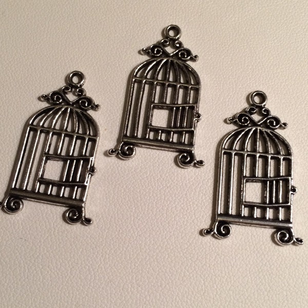 Birdcage Pendant Charms - 3 pieces, Destash, Loose, diy, supplies, charms, findings