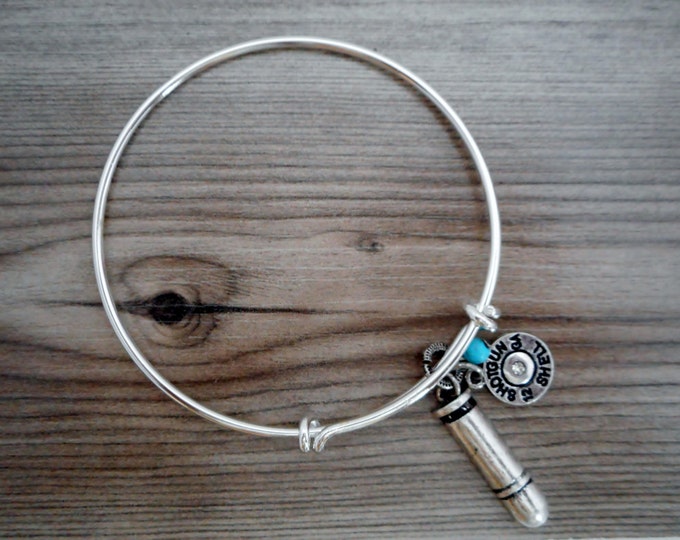 Bullet Bracelet, Western Theme Jewelry, Bullet Bangle, Gun Jewelry, Bullet Jewelry, Shotgun jewelry, Bullet Charm Bracelet