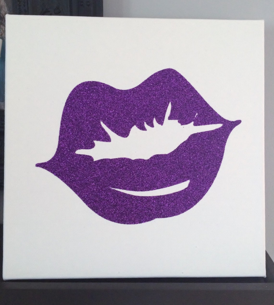 Purple Glitter Lips Wall Art Lip Art Glamour Decor Glitter Etsy