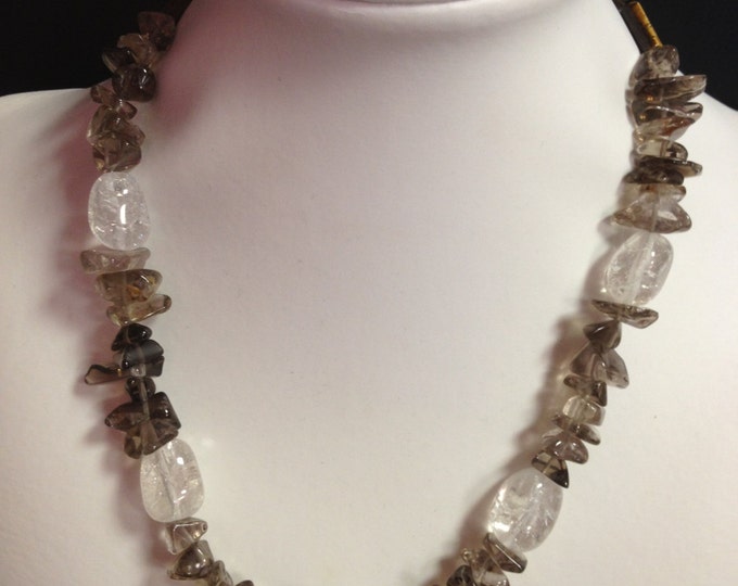 Smoky Quartz, Tiger Eye & Crystal Gemstone Necklace, Multi Stone Necklace, Tiger Eye Jewelry, Yoga Jewelry, Beaded Stone Necklace