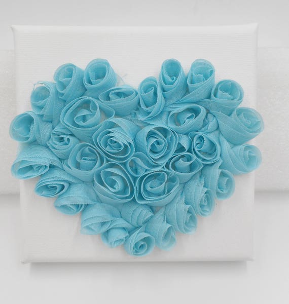 Fleur En Tissu Rose Bleu Sur Toile Décor De Nurserie Coeur Bleu Coeur Bleu Wall Art Rose Art De Toile Bébé Fille Pépinière Décoration Murale 4 X