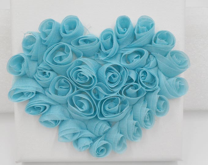 Blue Rose Fabric Flower on Canvas, Blue Heart Nursery Decor, Blue Heart Wall Art, Rose Canvas Art, Baby Girl Nursery Wall Decor, 4"x4"
