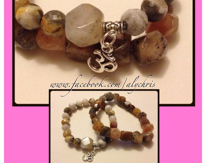 Agate OHM Charm Bracelet Set; Mala, Agate bracelet, Gifts, Reiki, His and hers, yoga bracelet, namaste, agate bracelet, agate jewelry