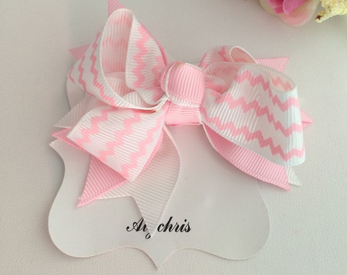 Light Pink Chevron Print Ribbon Bow Hair Clip, Bow Clip, Hair Bow, Chevron Hair clips