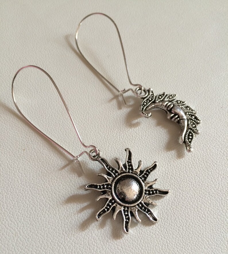 Sun and Moon Charm Dangle Earrings Lunar Jewelry Sun and Etsy