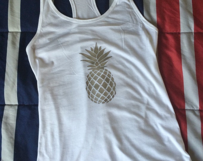 Pineapple Tank Top, Pineapple Tank, Silver Pineapple, White Tank Top, Pineapple Shirt, Tropical Top, Hawaiian Tank, Beach Tank, Fruit shirt