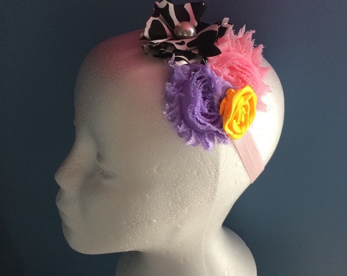 Tattered Rose headband, Stretch Headband, photo prop headband, pink flower headband, baby shower gift