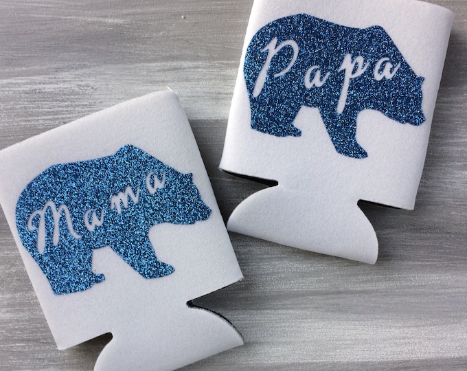 Mama Bear and Papa Bear Can Cooler, Can Insulator, Couples Drink Holders, His and Hers Can Coolers, Couples Gifts, Beer Huggies, Beer Sleeve
