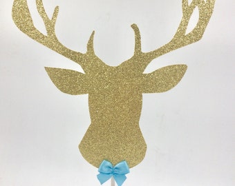 Boho Cake Topper, Gold & Light Blue Cake Topper, Glitter Cake Topper, Party Decorations, Deer Cake Topper, Boho Baby Shower Decor, Woodland