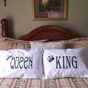 Couples Gifts, King & Queen Pillow cases, His and Hers Pillowcases, Anniversary gifts, Wedding gifts, Couples Pillow Cases, Bedroom Decor image 2