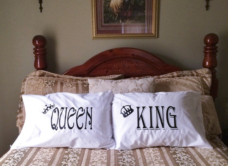 Couples Gifts, King & Queen Pillow cases, His and Hers Pillowcases, Anniversary gifts, Wedding gifts, Couples Pillow Cases, Bedroom Decor image 2
