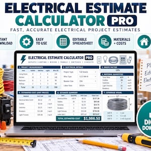 Kalkulator wyceny usług elektrycznych PRO, arkusz kalkulacyjny Excel dla elektryków z wyceną dla klienta i przewodnikiem PDF