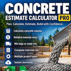Concrete Estimate Calculator PRO for Excel | Material Costs, Labor and Contractor Quotes