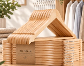 Wooden Clothes Hangers, Natural Wood Coat and Suit Hangers, Premium Wooden Hangers for Closet Organization