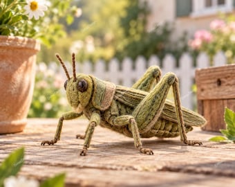 Realistic Wool Felt Locust Figurine, Handmade Needle Felt Grasshopper Art, , Whimsical Bug Home Decor & Entomology Lover Gift