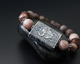 Anne Choi Bead Etsy - anne choi lucky scarab bead and gemstones bracelet chocolate moonstone and hessonite bracelet stretch boho fall winter sterling bracelet