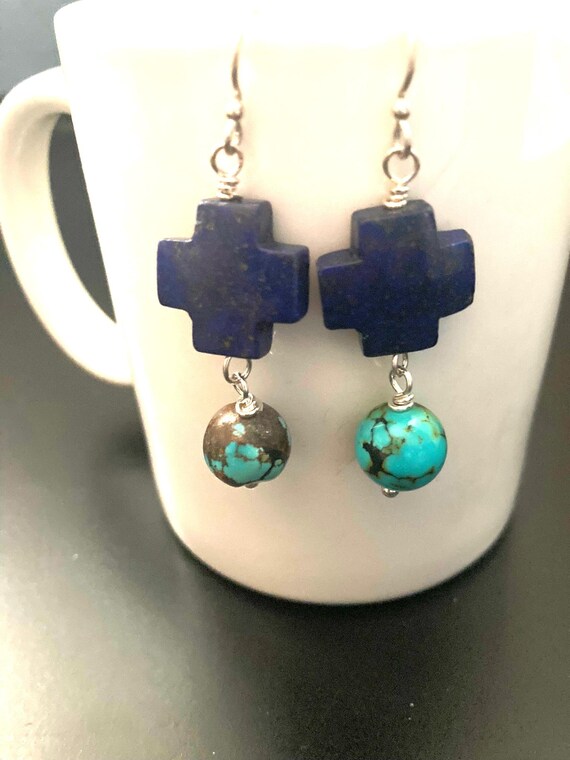 Orecchini fatti a mano in lapislazzuli: pendenti boho in argento sterling - Italia