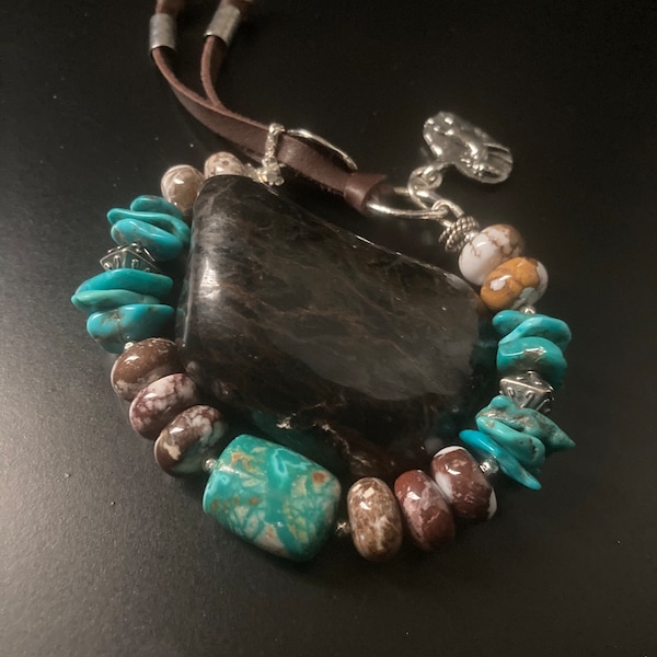 SALE- Originally 225.00 Now 179.00 Amazing Southwest style boho bracelet with rare genuine Fox Mine turquoise and AAA Wild Horse Magnesite