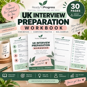 Peut inclure: Un cahier d'exercices de préparation aux entretiens au Royaume-Uni de 30 pages comprenant la méthode STAR, des exercices de compétences et des exemples concrets. Le document numérique inclut des outils de planification et des questions types.