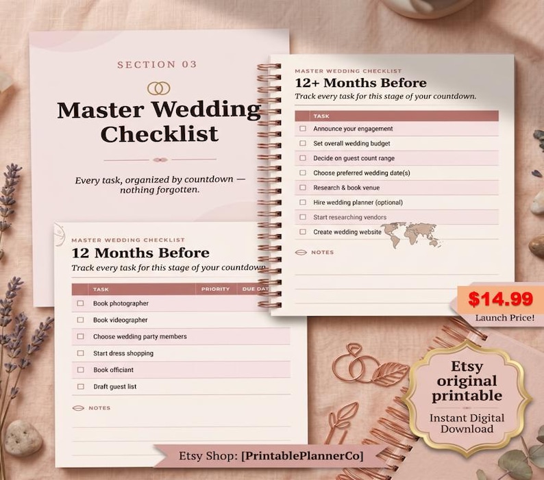 Wedding Planner PDF, Printable Wedding Planning Book, 186 Page Wedding Organizer, Engagement Gift, Bride Binder, Digital Download Checklist image 5